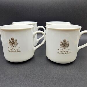 Gevalia Kaffe Coffee Mugs Set of 4 White Gold King of Sweden Royal Appointment